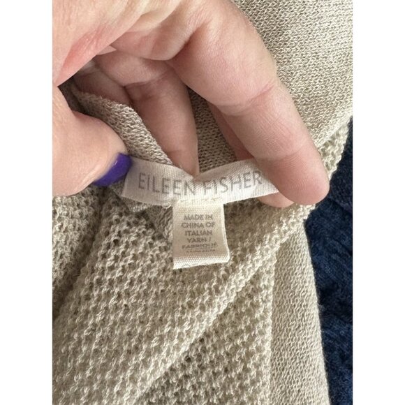 EILEEN FISHER Womens OS Beige Sweater Knit V-Neck Poncho Cape Lagenlook - Picture 5 of 6